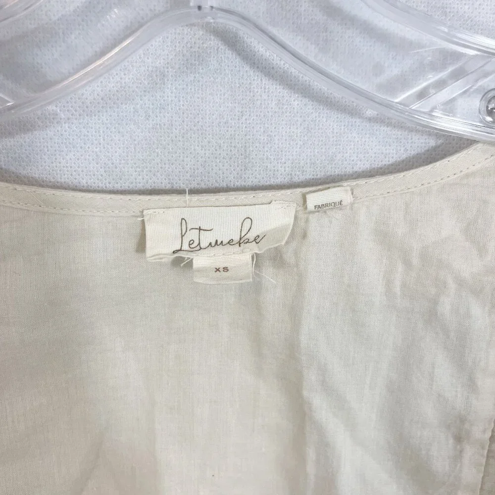 Anthropologie‎ Let Me Be Cream Puff Sleeve Sweetheart Crop Top Buttons - Size XS